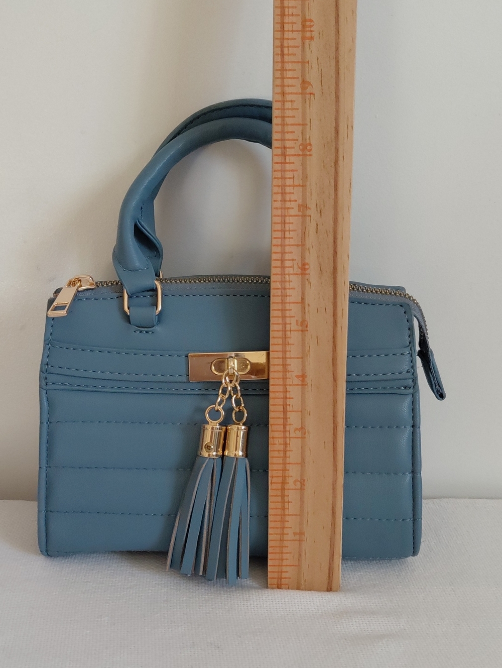 Blue Gold Quilted Mini Handbag Tassels - Picture 10 of 10